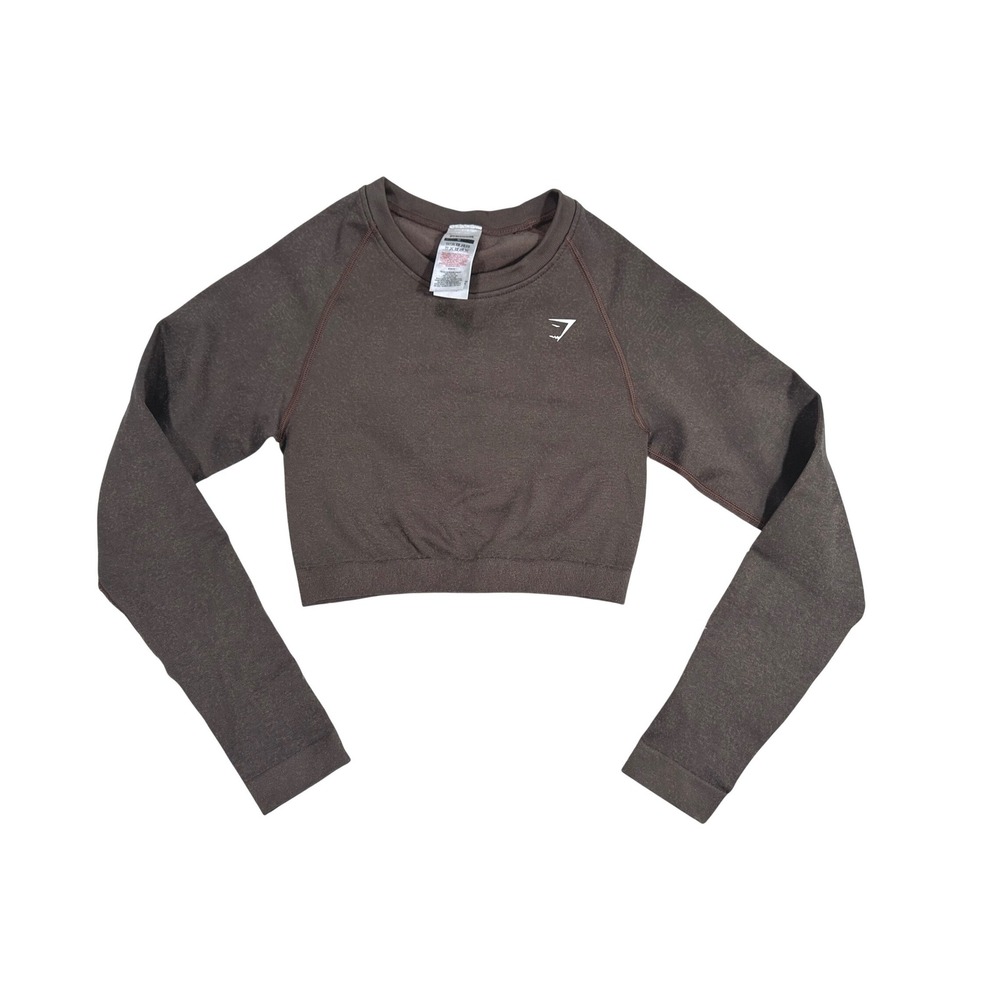 Gymshark Womens Vital Seamless 2.0‎ Long Sleeve Crop Top Brown Marl Medium